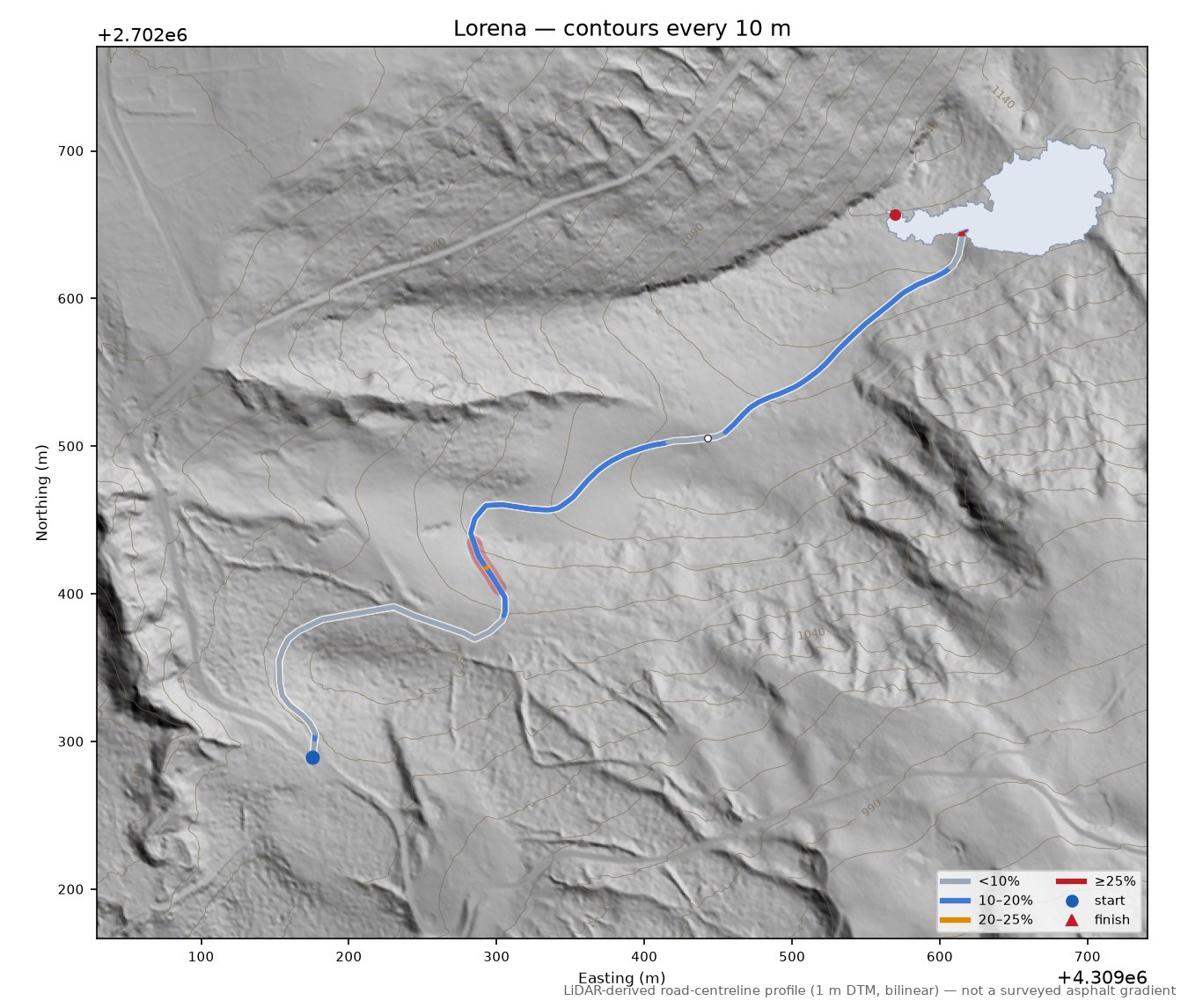 Lorena LiDAR hillshade map with contours