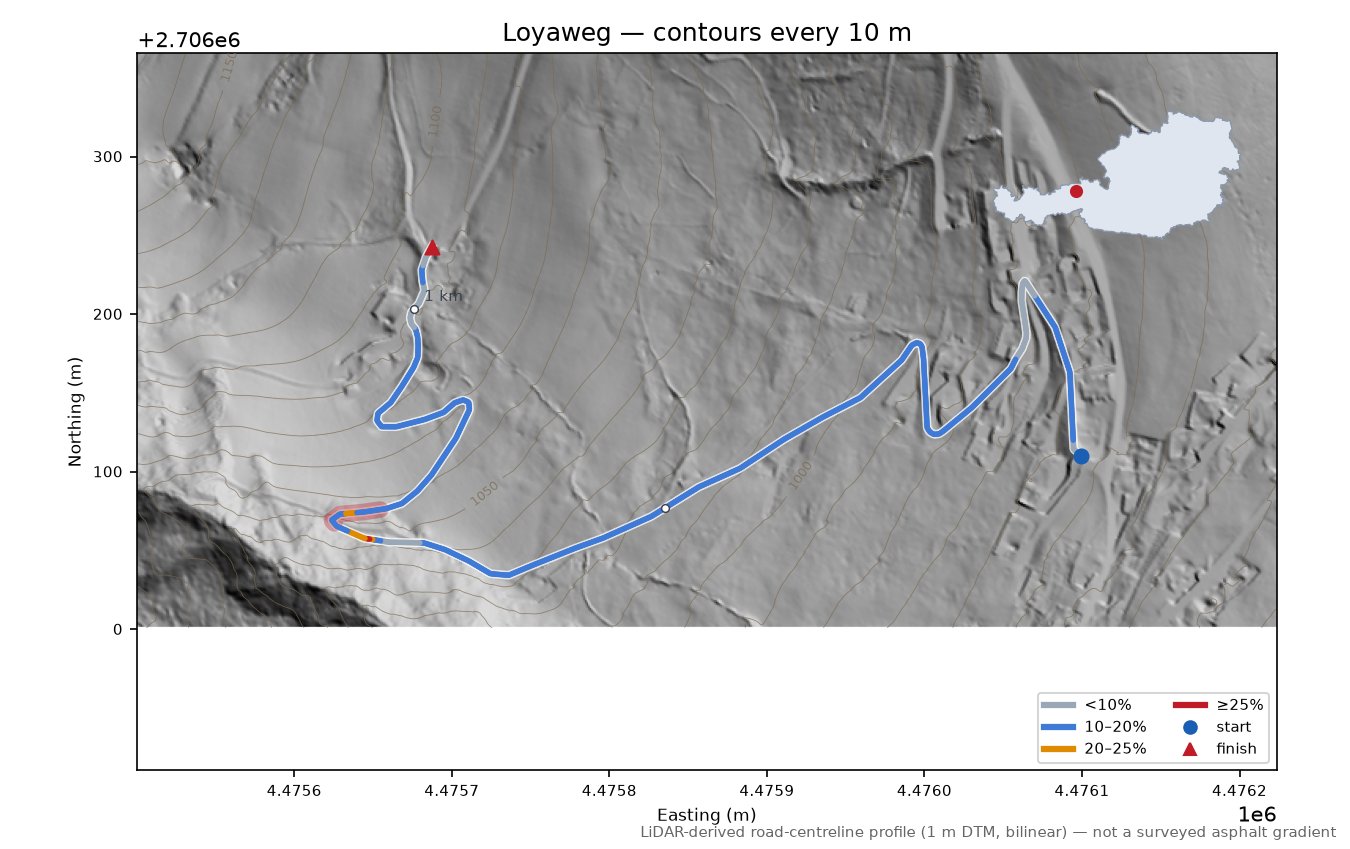 Loyaweg LiDAR hillshade map with contours
