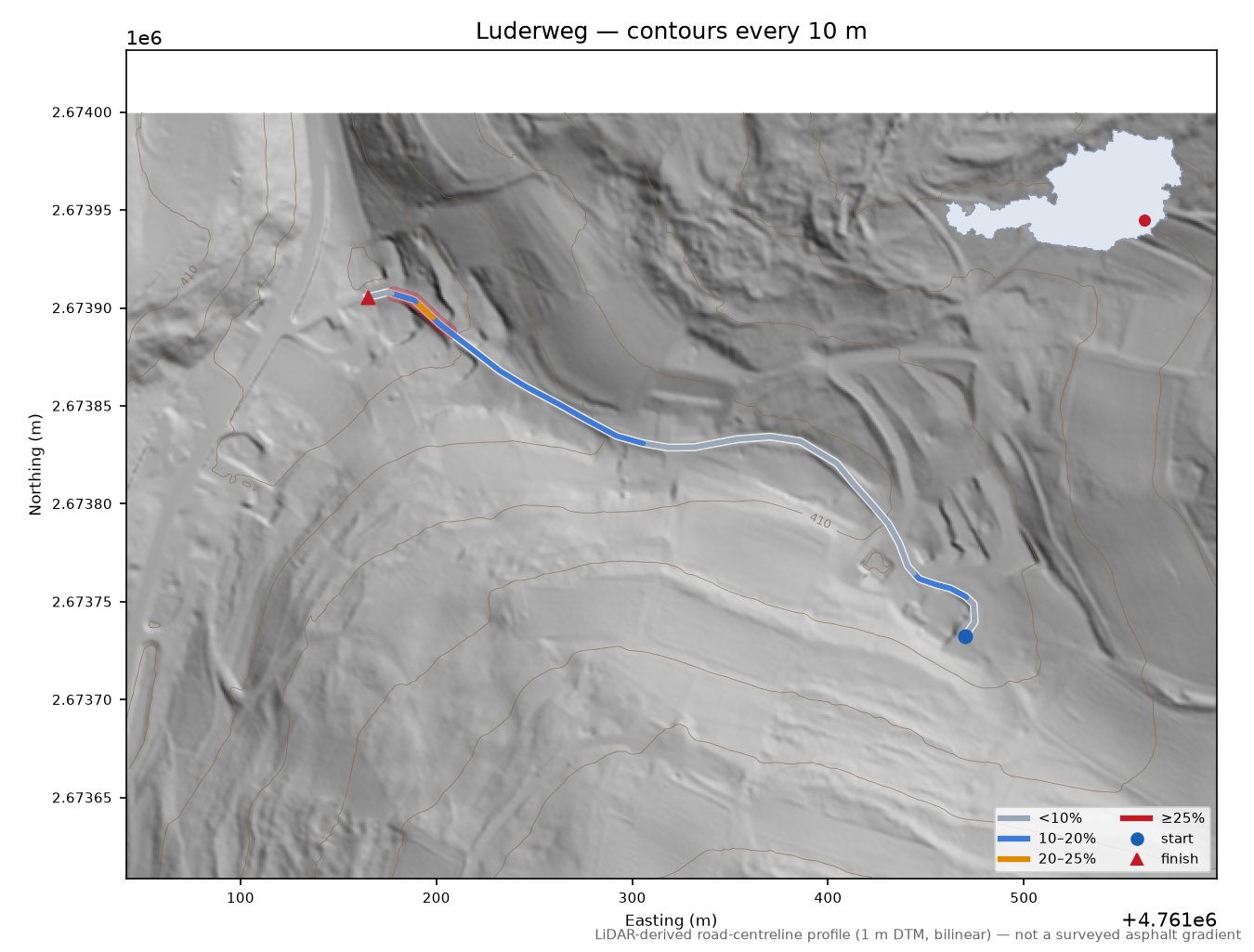 Luderweg LiDAR hillshade map with contours