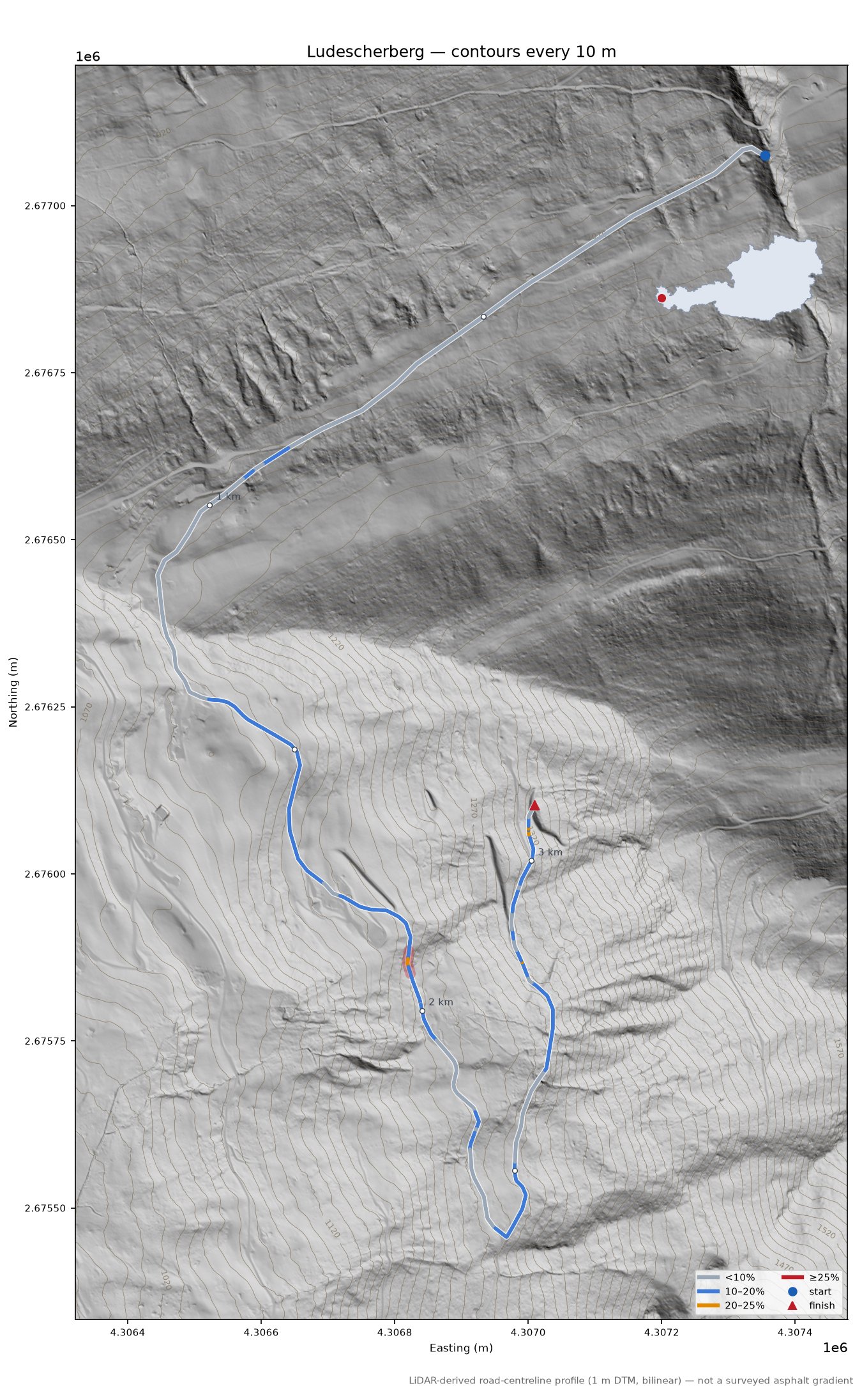 Ludescherberg LiDAR hillshade map with contours