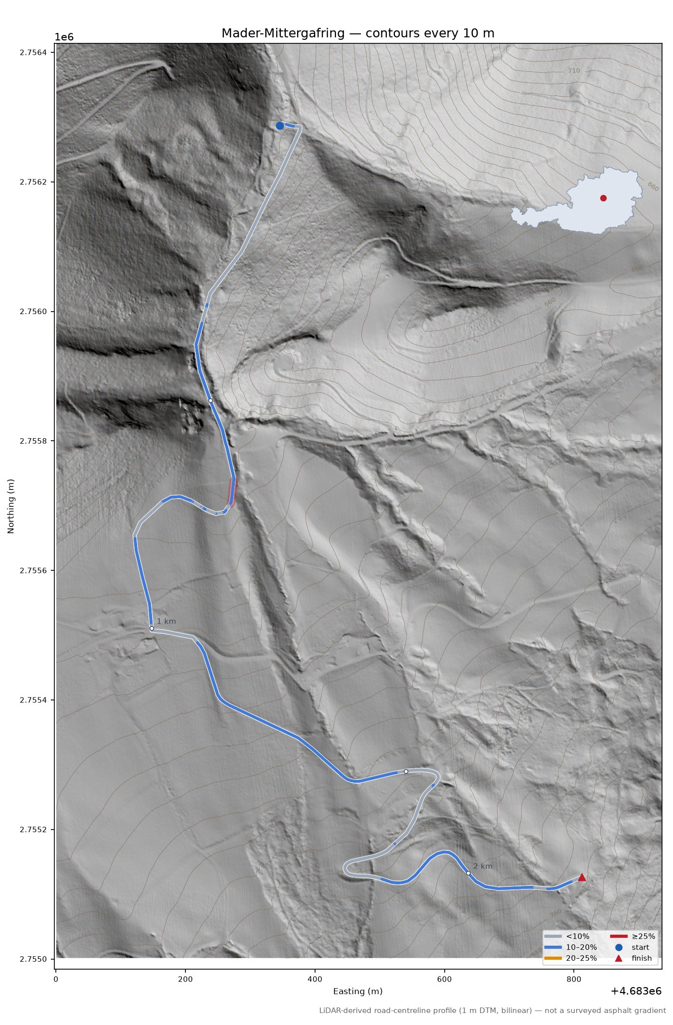 Mader-Mittergafring LiDAR hillshade map with contours
