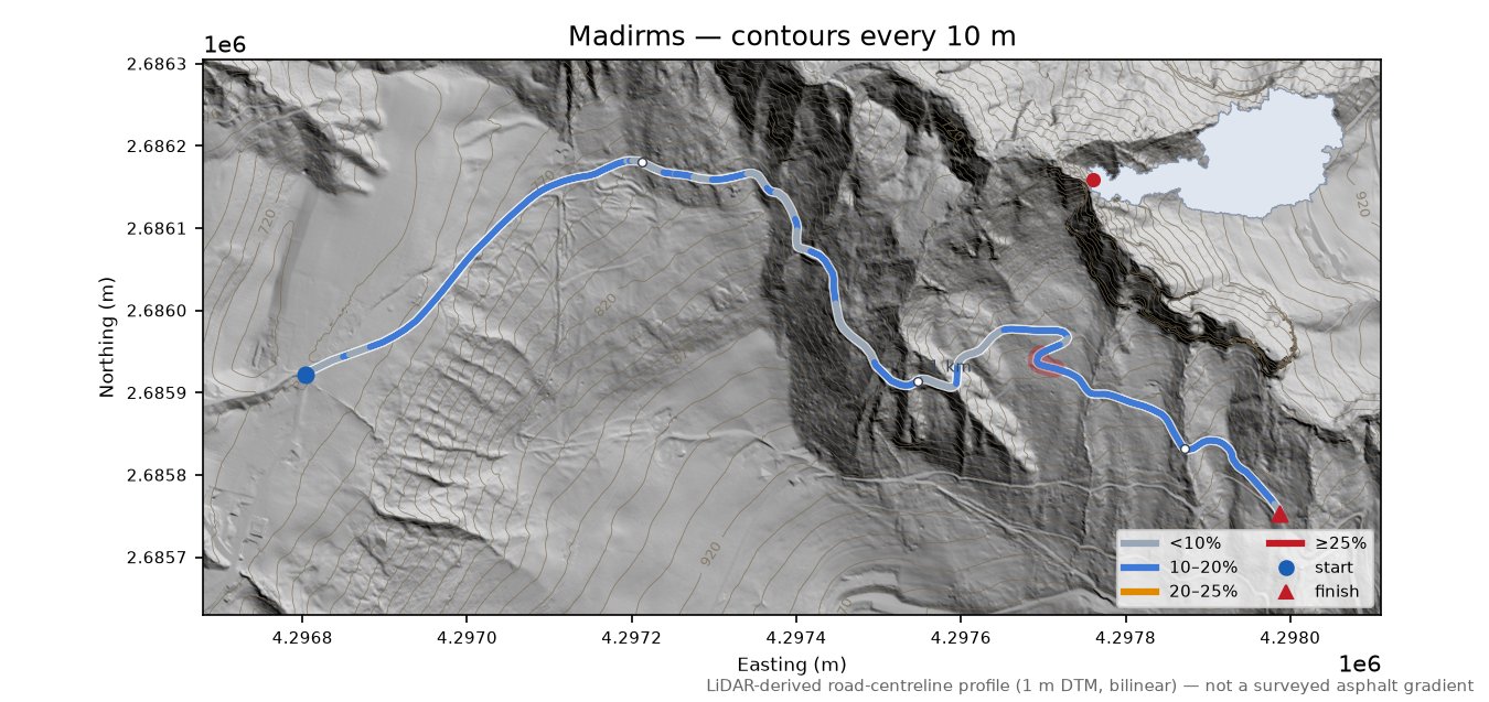 Madirms LiDAR hillshade map with contours