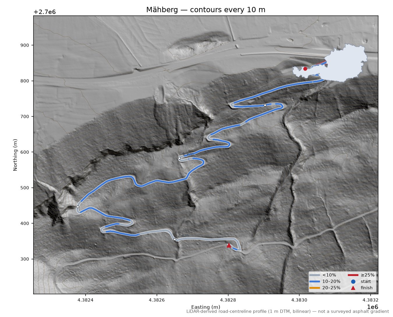 Mähberg LiDAR hillshade map with contours