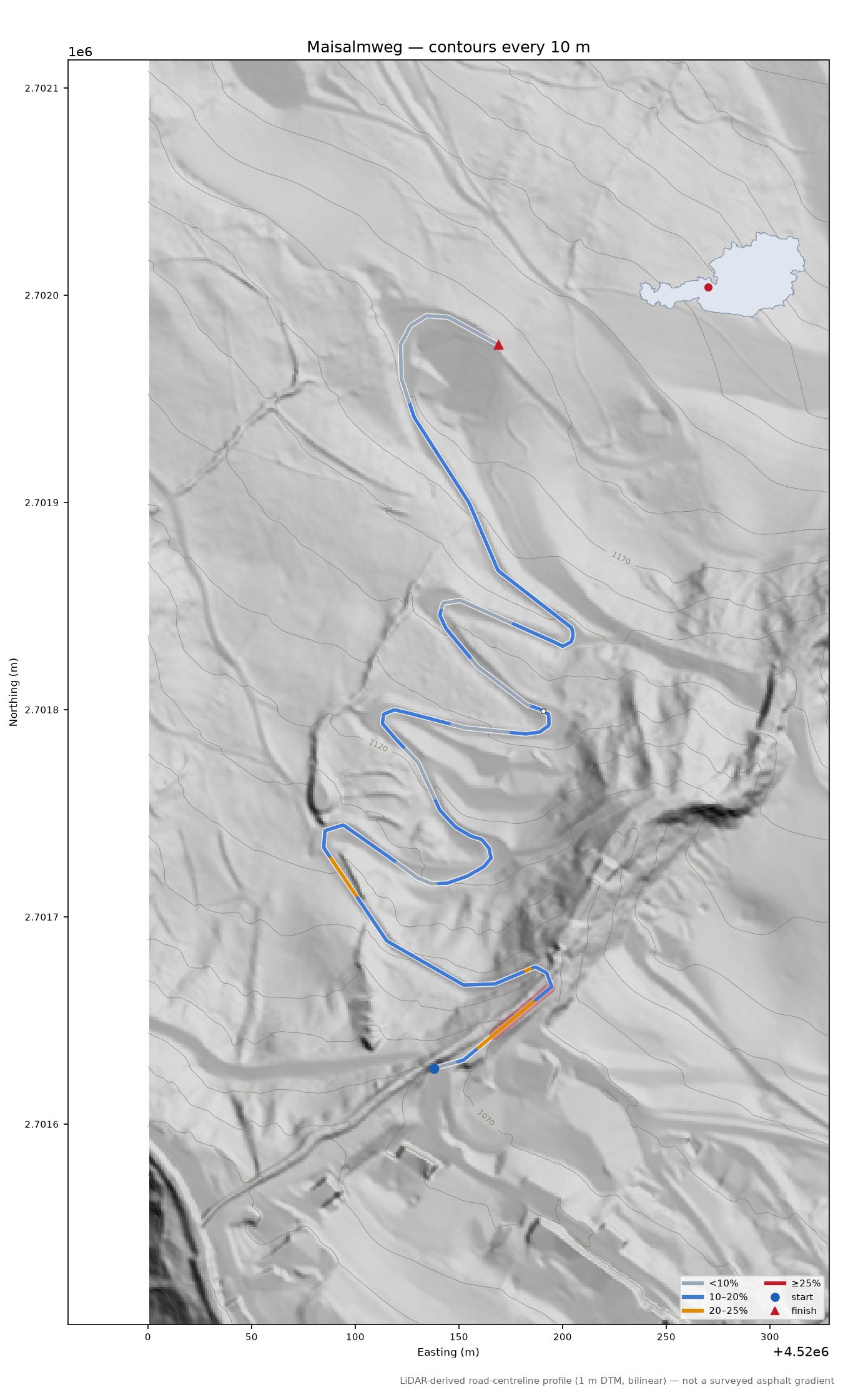 Maisalmweg LiDAR hillshade map with contours