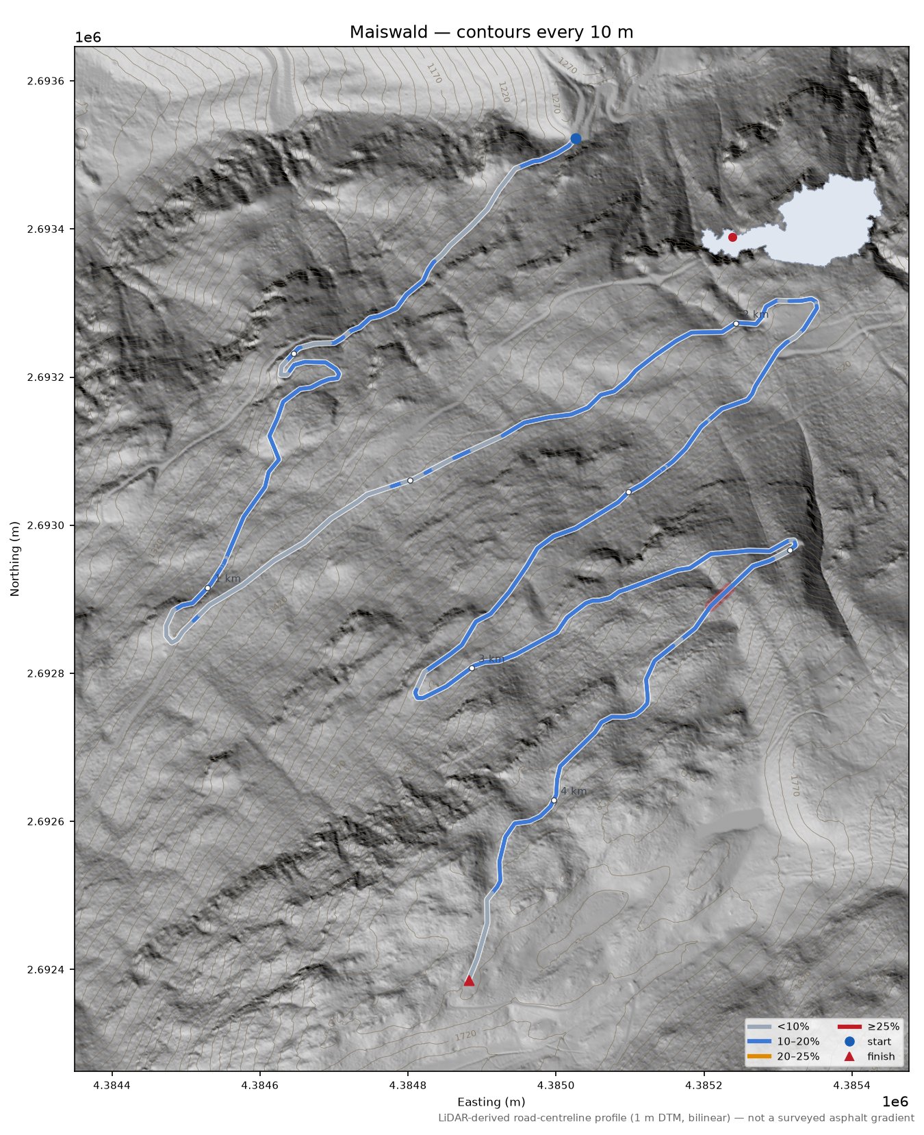 Maiswald LiDAR hillshade map with contours