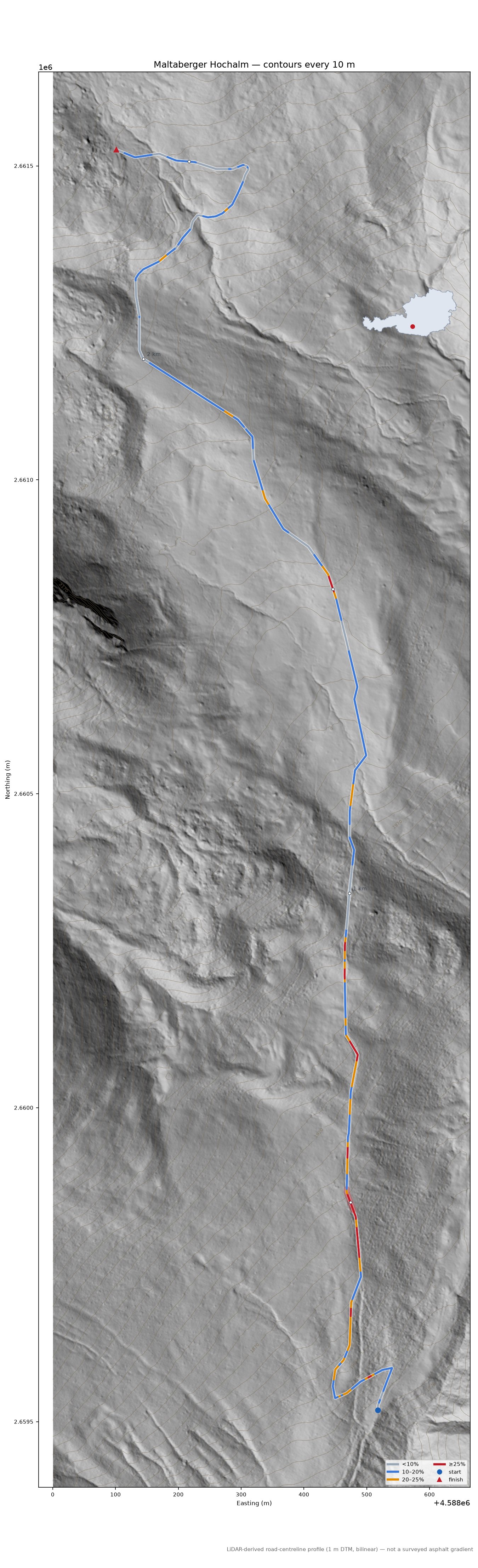 Maltaberger Hochalm LiDAR hillshade map with contours