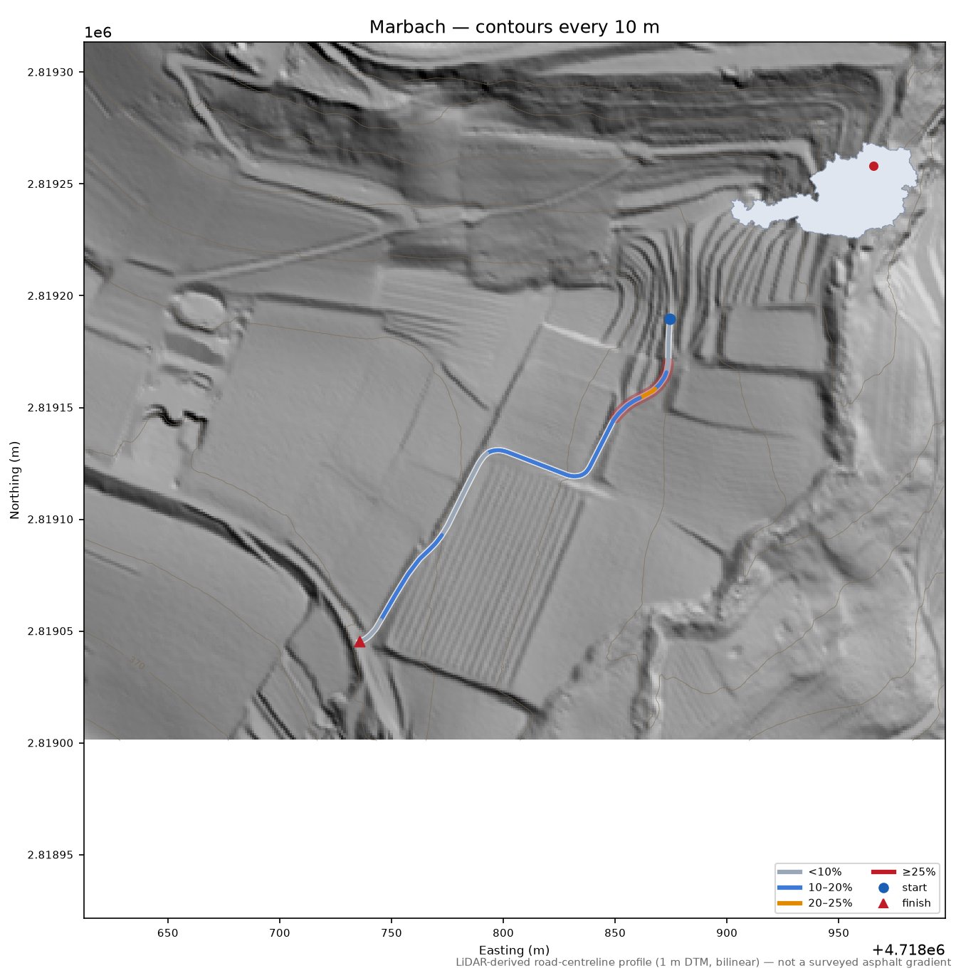 Marbach LiDAR hillshade map with contours