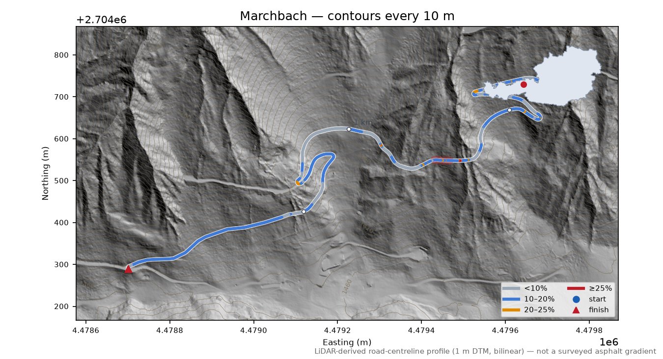 Marchbach LiDAR hillshade map with contours