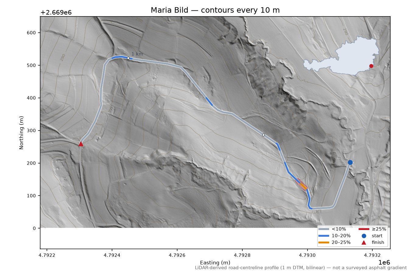 Maria Bild LiDAR hillshade map with contours