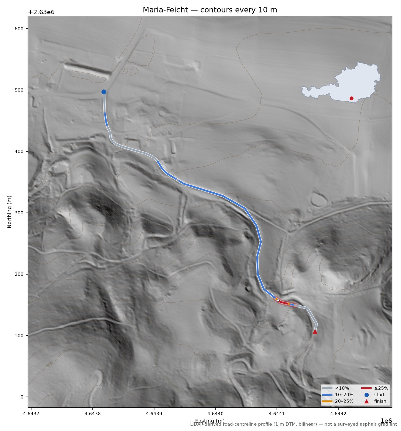 Maria-Feicht LiDAR hillshade map with contours