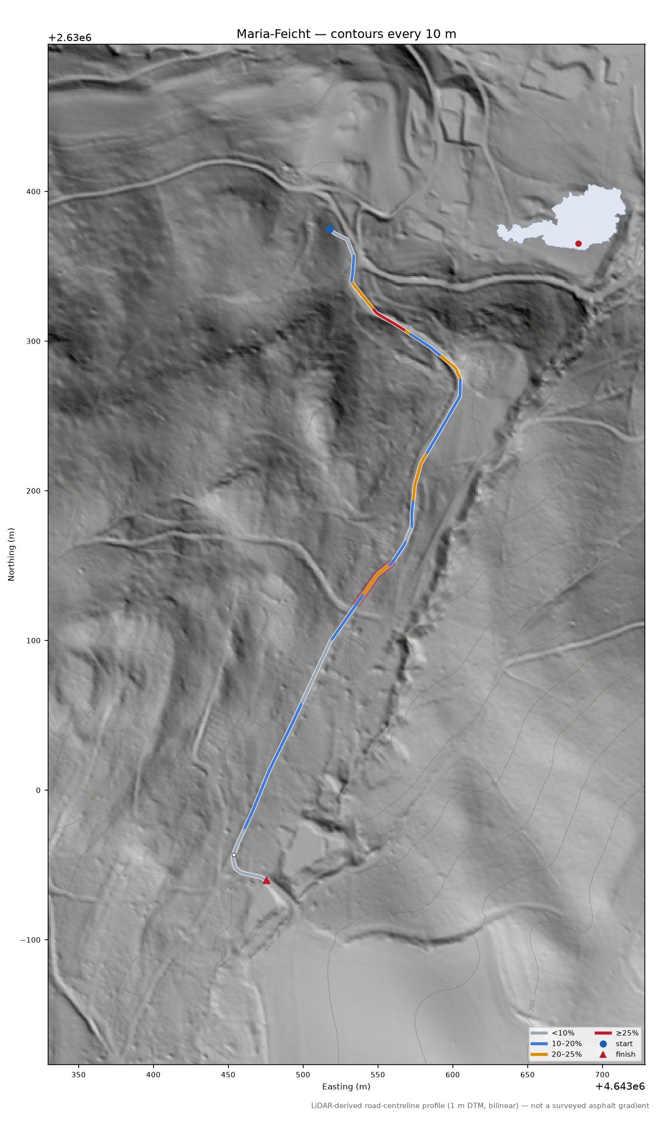 Maria-Feicht LiDAR hillshade map with contours