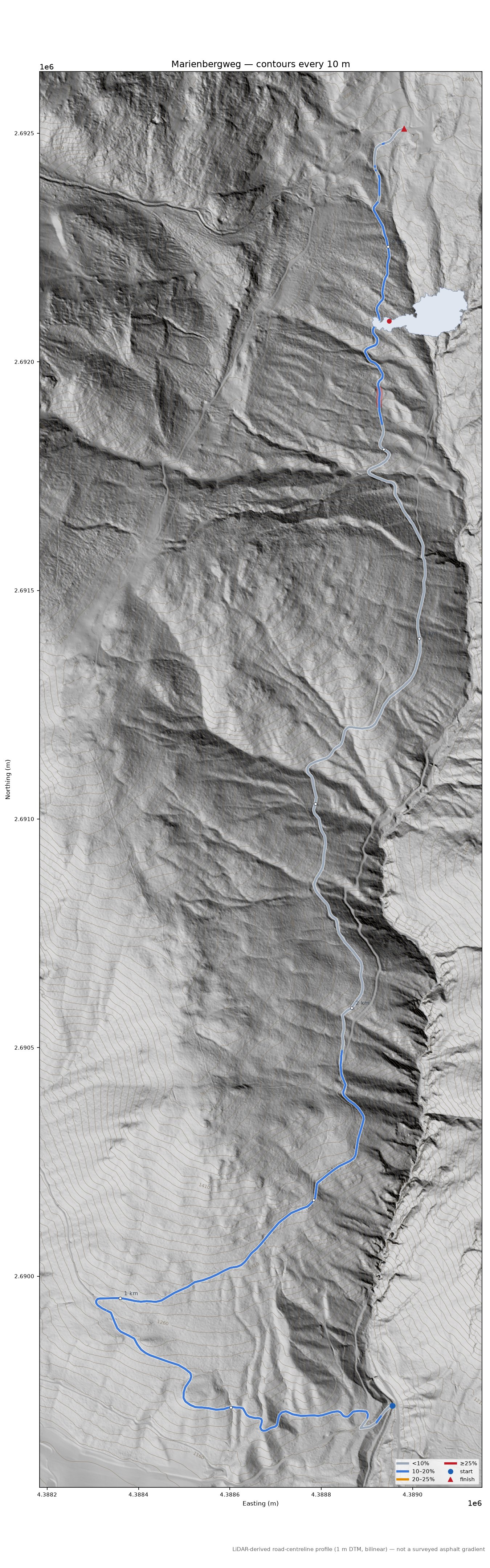 Marienbergweg LiDAR hillshade map with contours