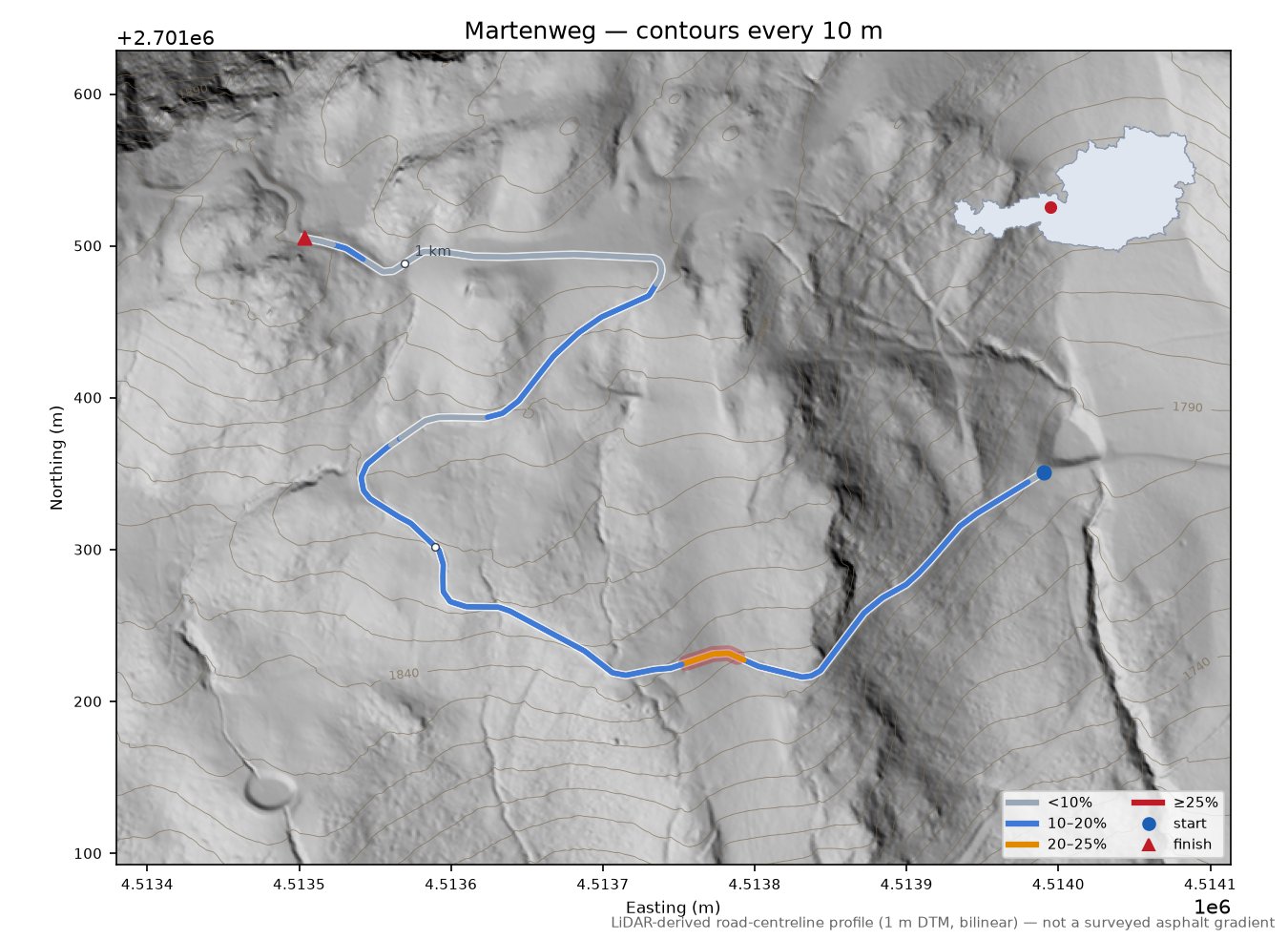 Martenweg LiDAR hillshade map with contours