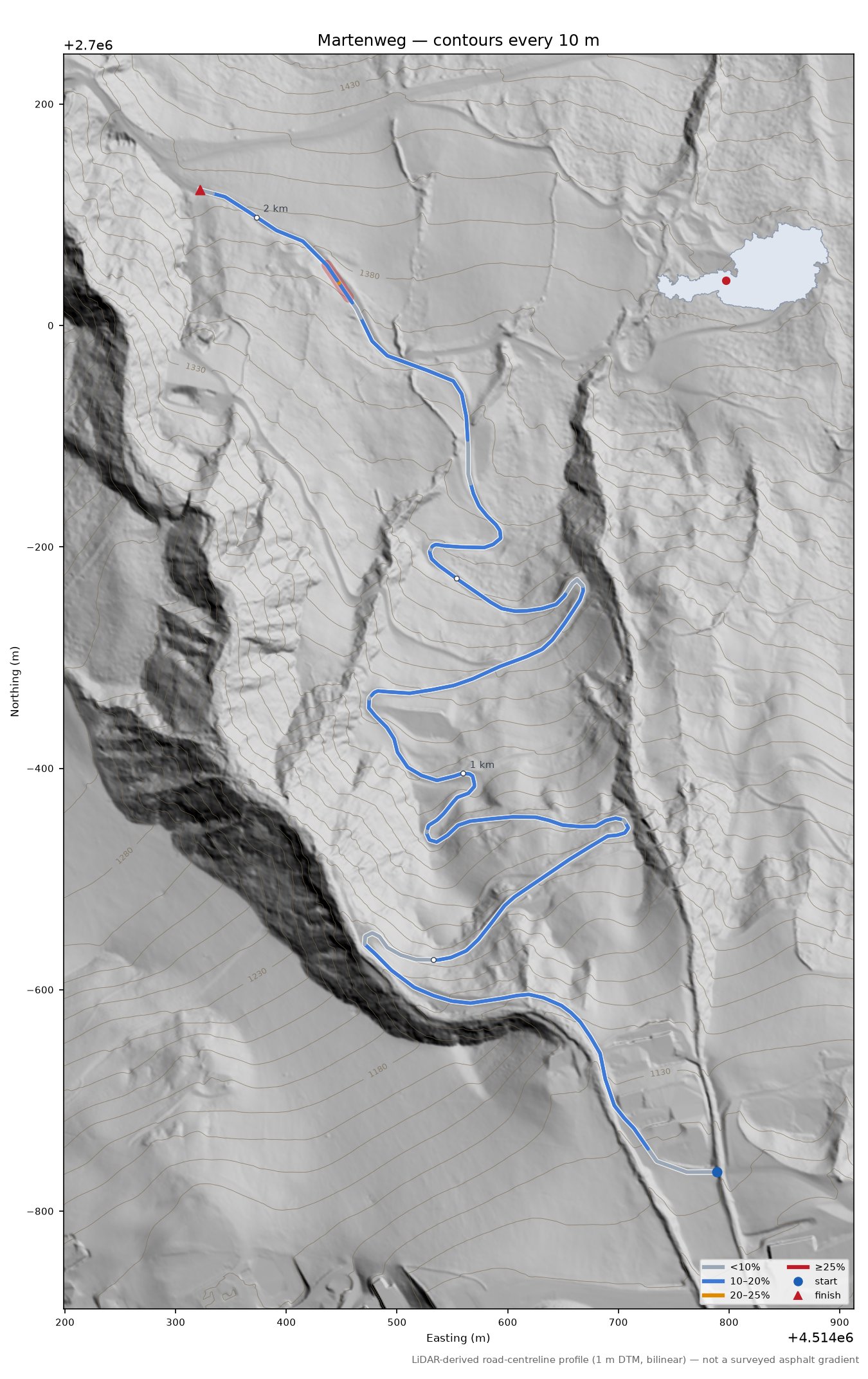 Martenweg LiDAR hillshade map with contours