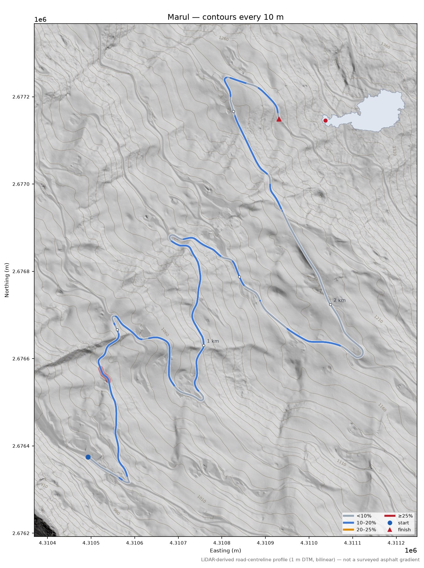 Marul LiDAR hillshade map with contours
