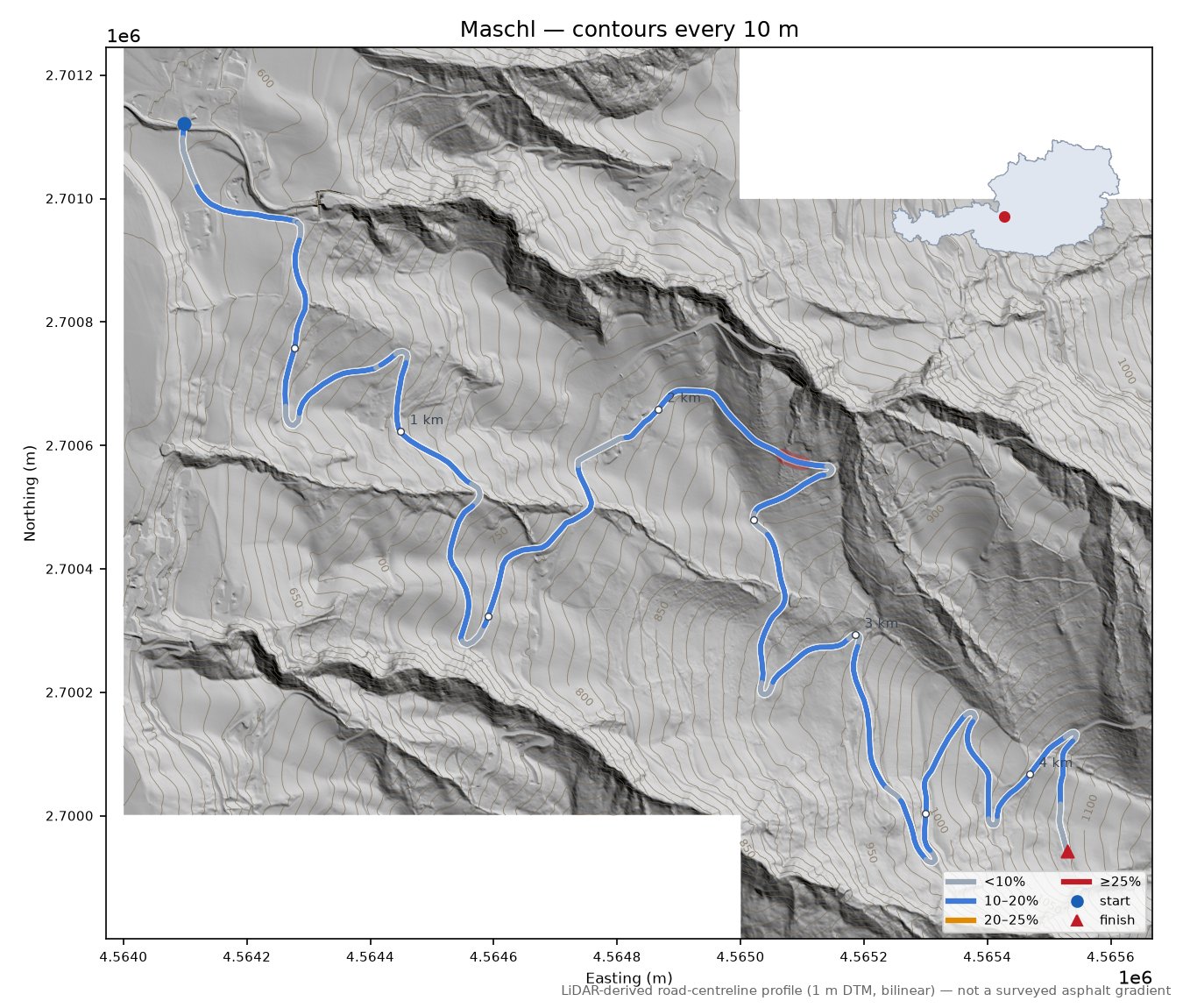 Maschl LiDAR hillshade map with contours