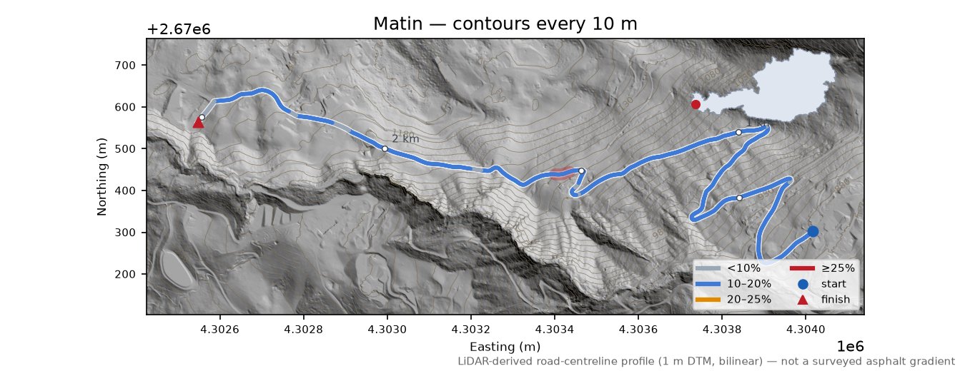 Matin LiDAR hillshade map with contours