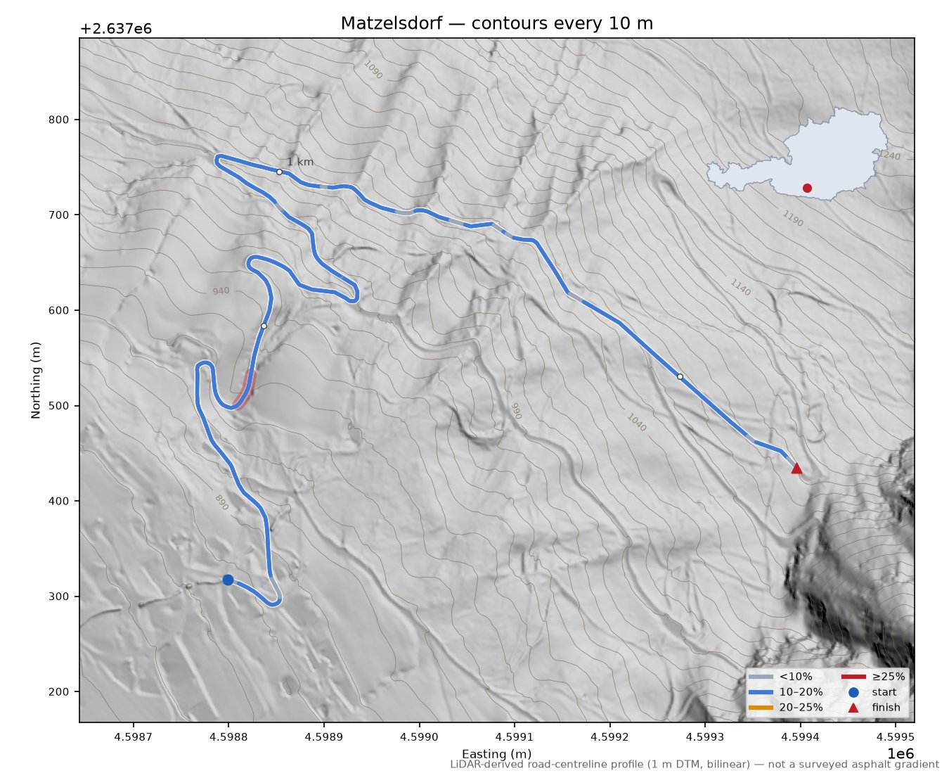 Matzelsdorf LiDAR hillshade map with contours