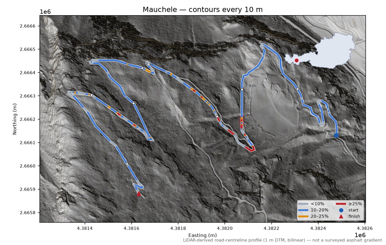 Mauchele LiDAR hillshade map with contours