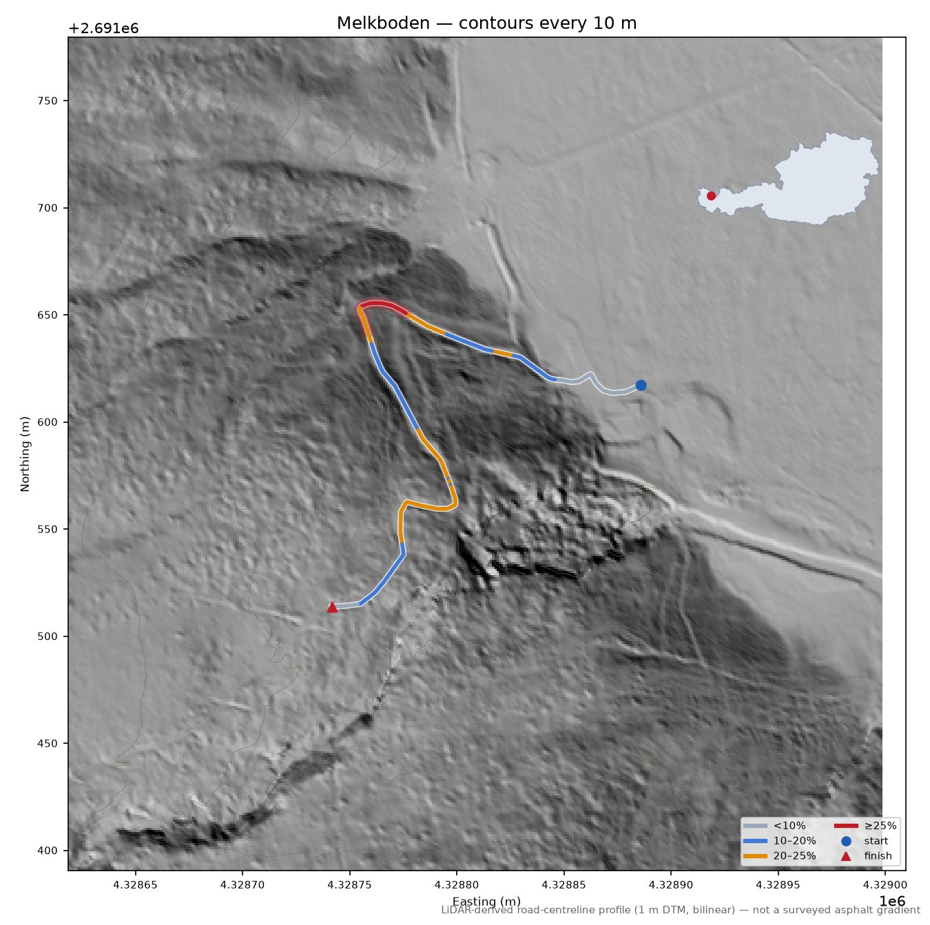 Melkboden LiDAR hillshade map with contours