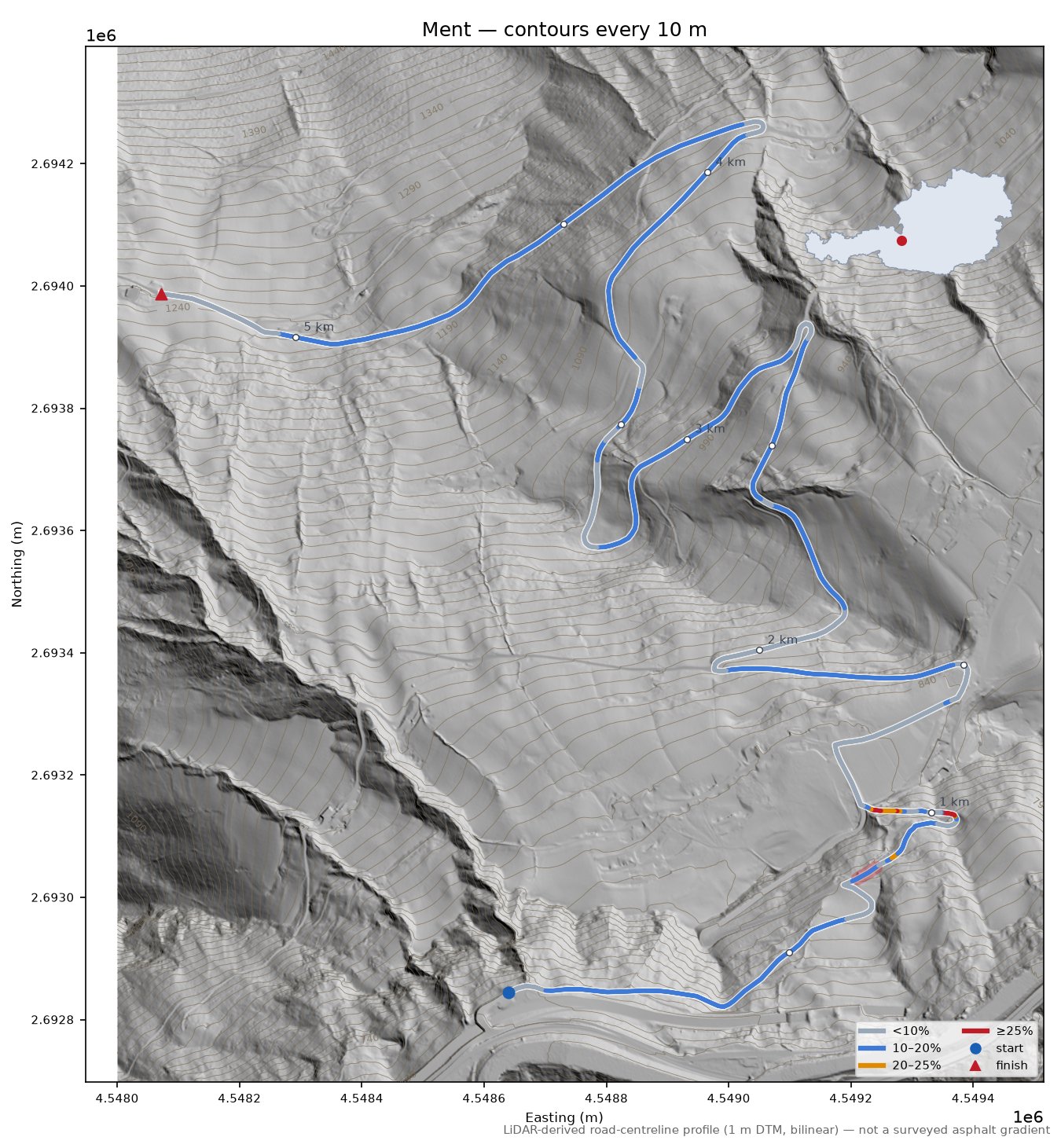 Ment LiDAR hillshade map with contours