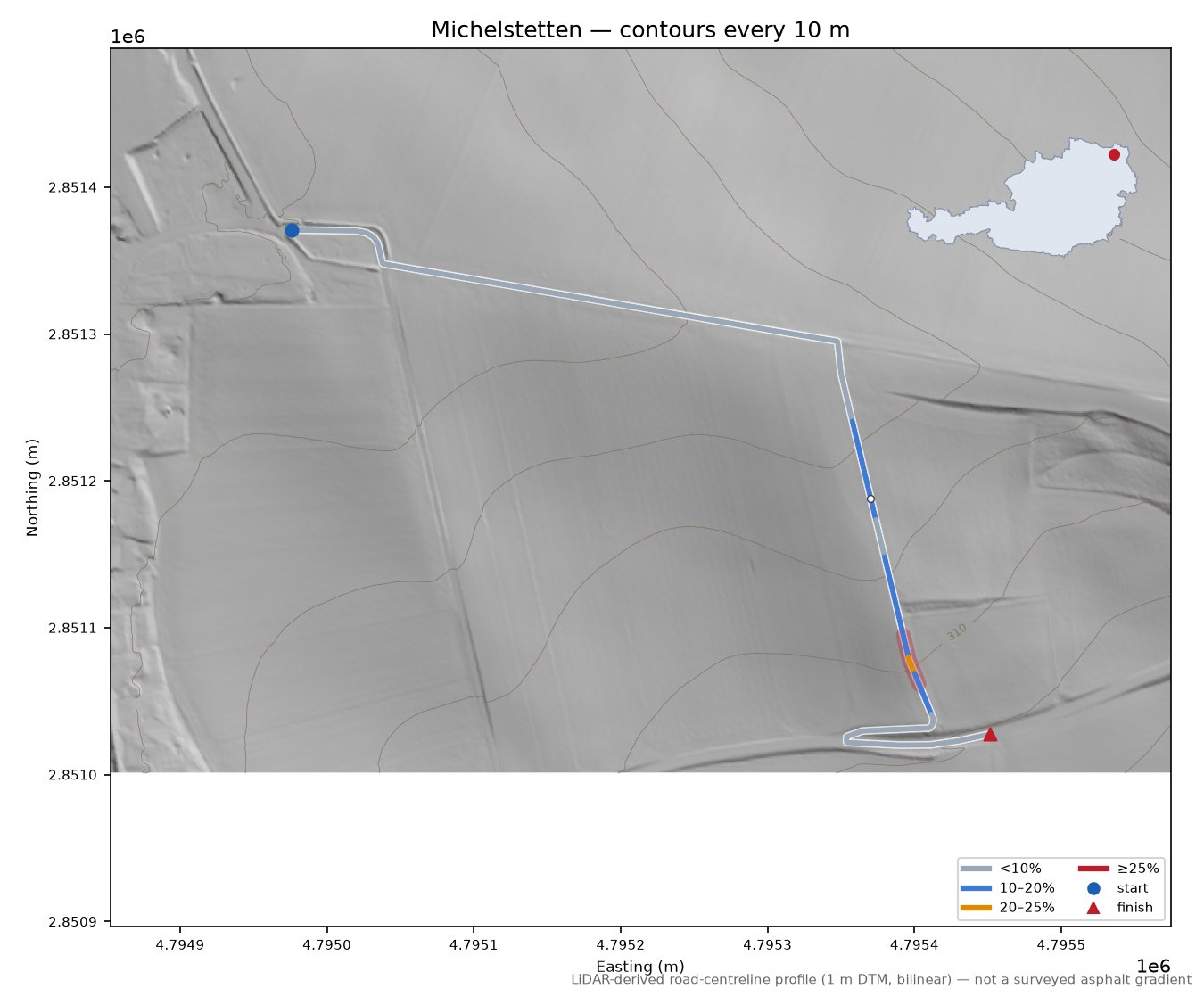 Michelstetten LiDAR hillshade map with contours
