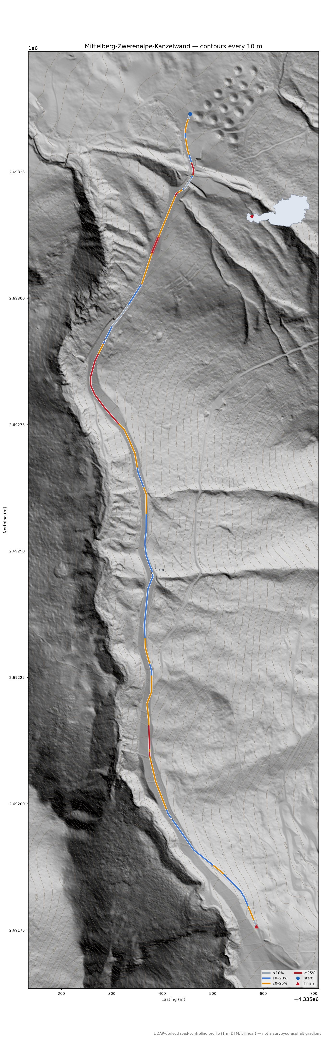 Mittelberg-Zwerenalpe-Kanzelwand LiDAR hillshade map with contours