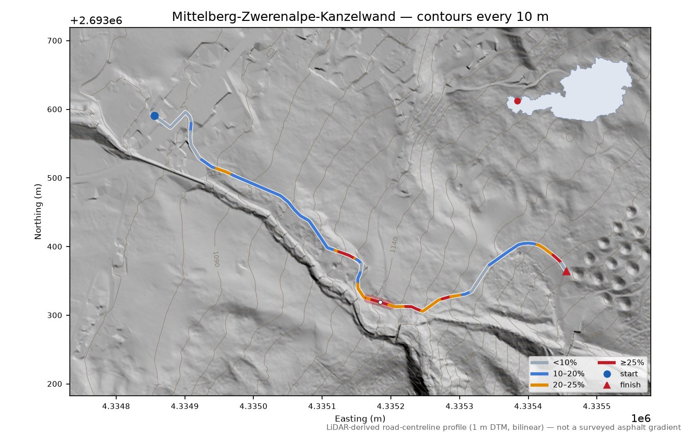 Mittelberg-Zwerenalpe-Kanzelwand LiDAR hillshade map with contours