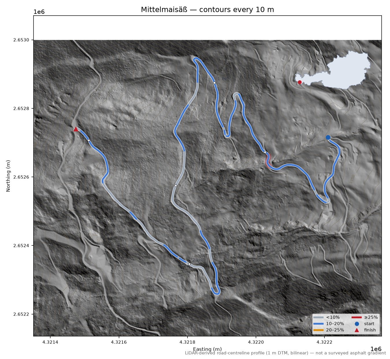 Mittelmaisäß LiDAR hillshade map with contours
