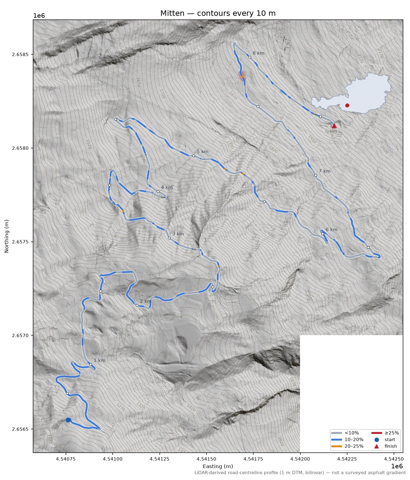 Mitten LiDAR hillshade map with contours