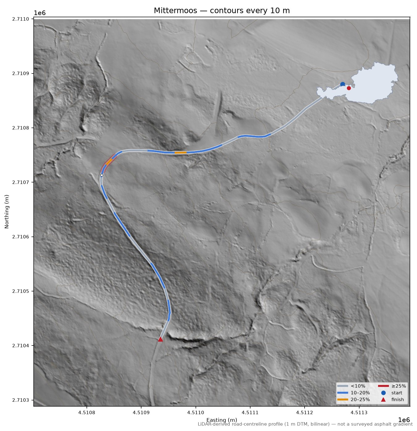 Mittermoos LiDAR hillshade map with contours