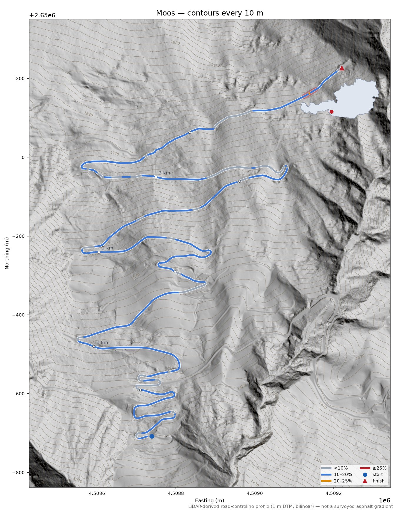 Moos LiDAR hillshade map with contours