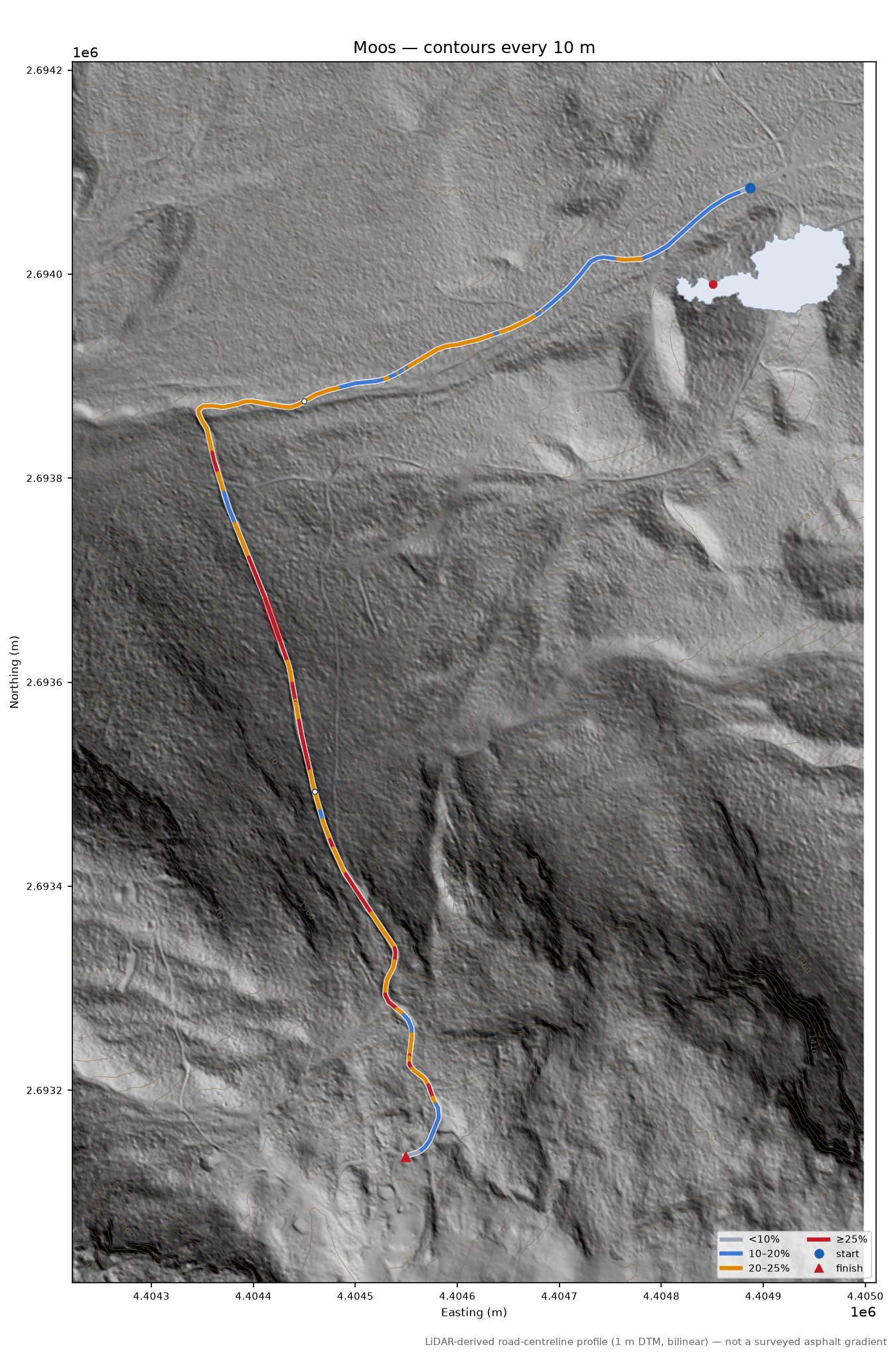 Moos LiDAR hillshade map with contours
