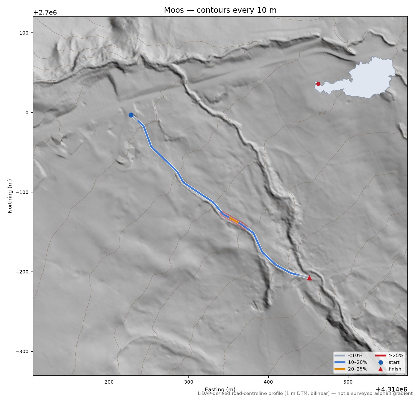 Moos LiDAR hillshade map with contours