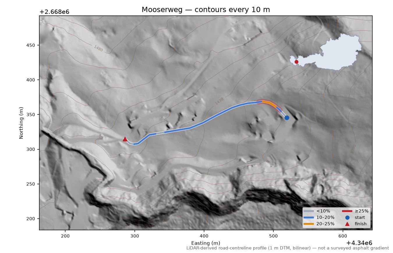 Mooserweg LiDAR hillshade map with contours