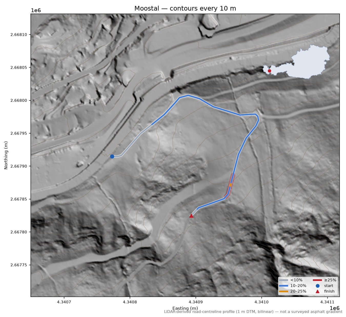 Moostal LiDAR hillshade map with contours