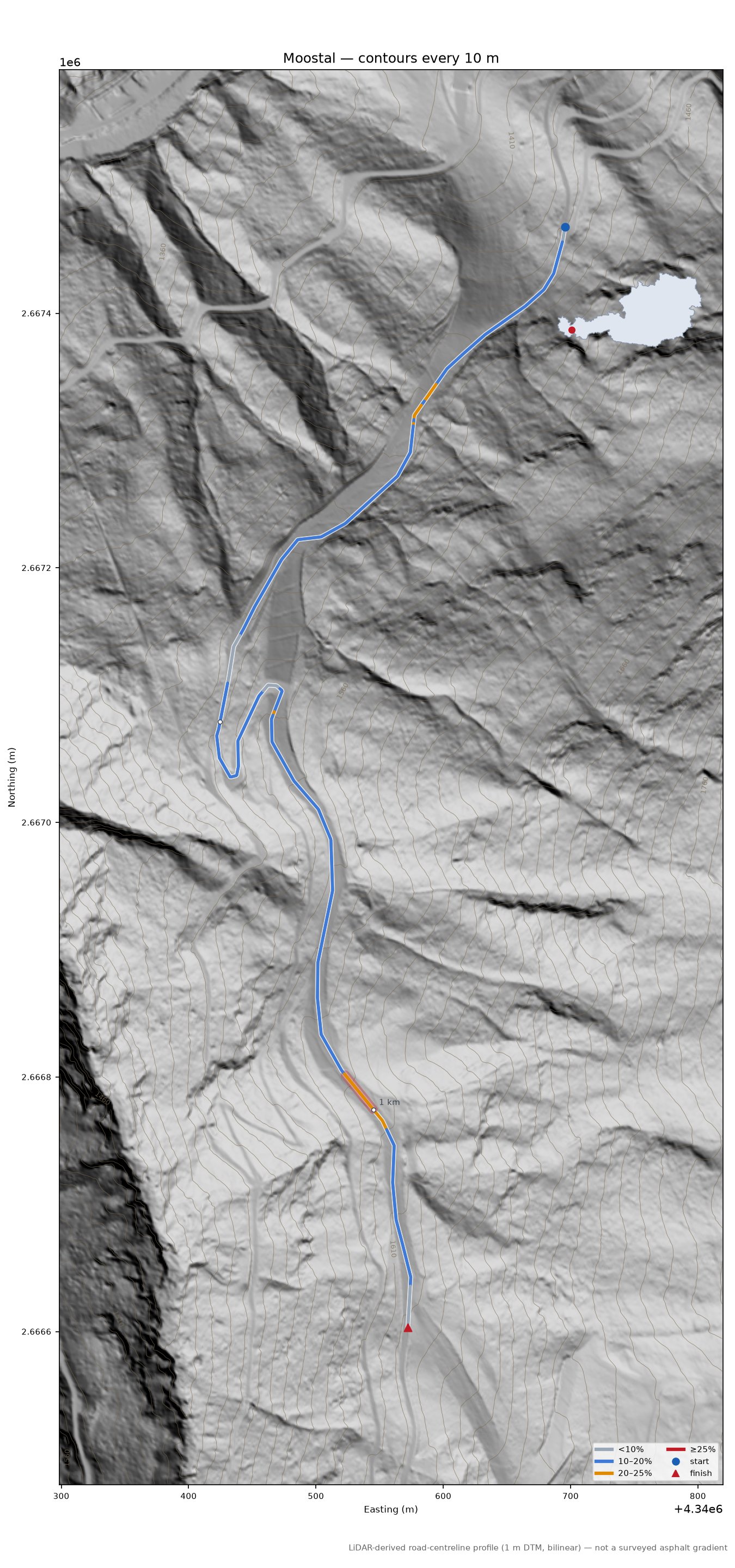 Moostal LiDAR hillshade map with contours