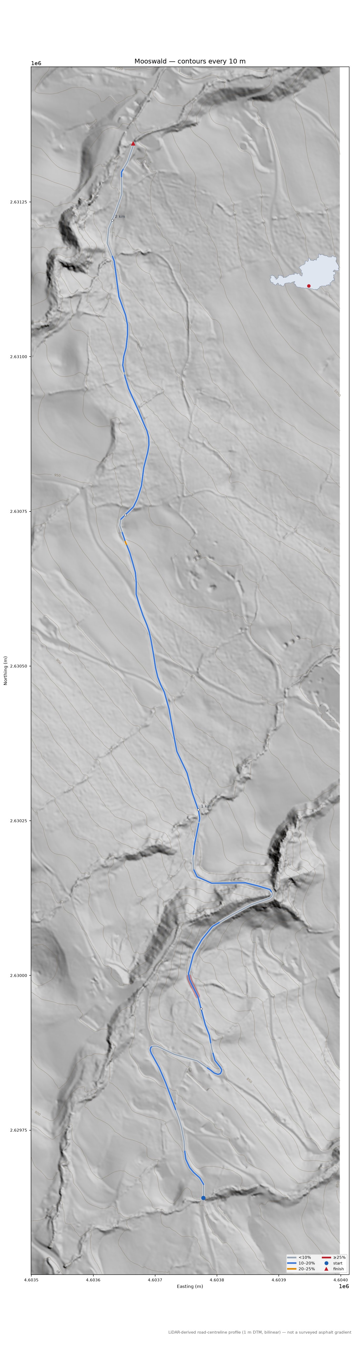 Mooswald LiDAR hillshade map with contours