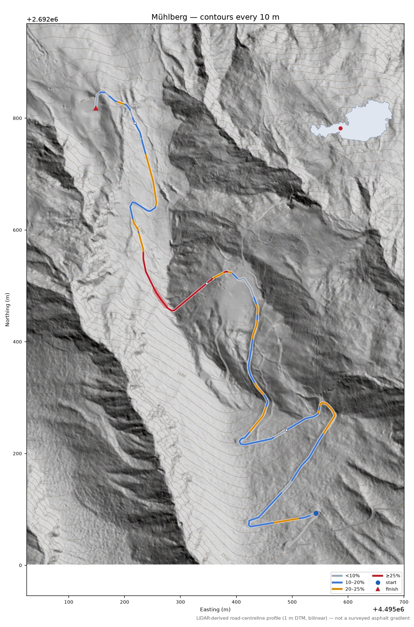Mühlberg LiDAR hillshade map with contours