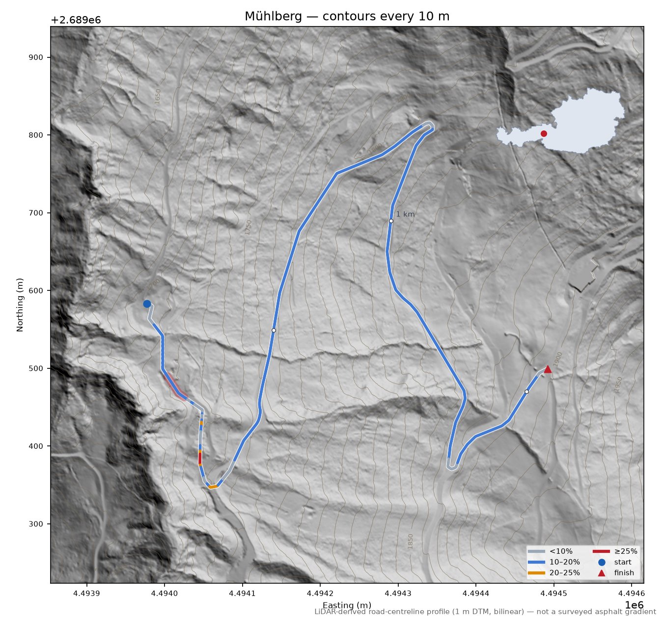 Mühlberg LiDAR hillshade map with contours