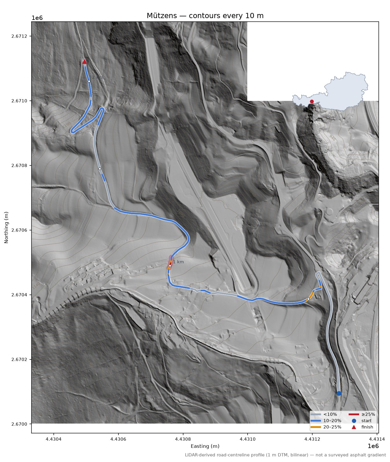 Mützens LiDAR hillshade map with contours