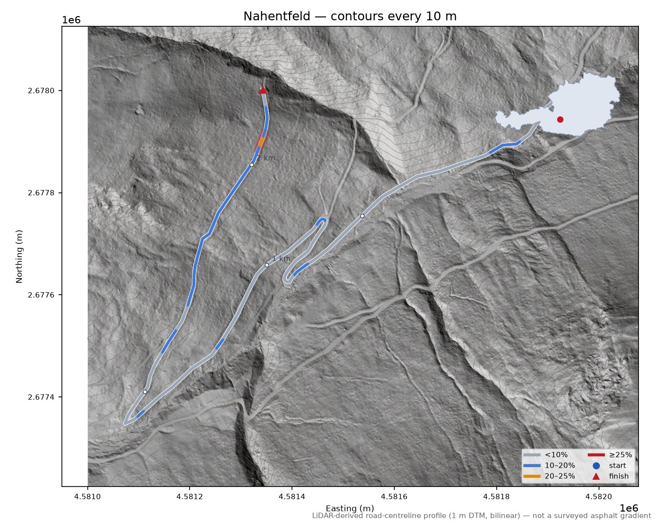 Nahentfeld LiDAR hillshade map with contours