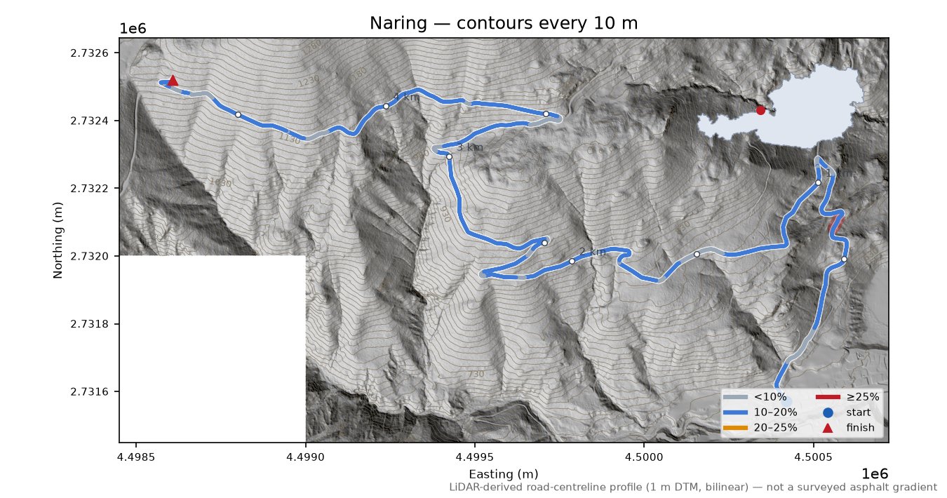 Naring LiDAR hillshade map with contours