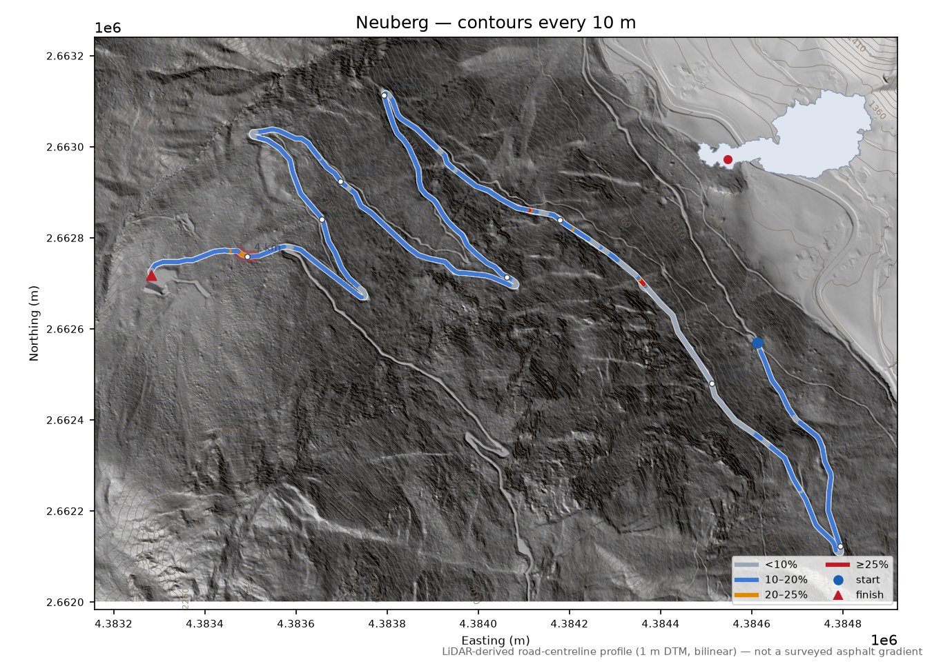 Neuberg LiDAR hillshade map with contours