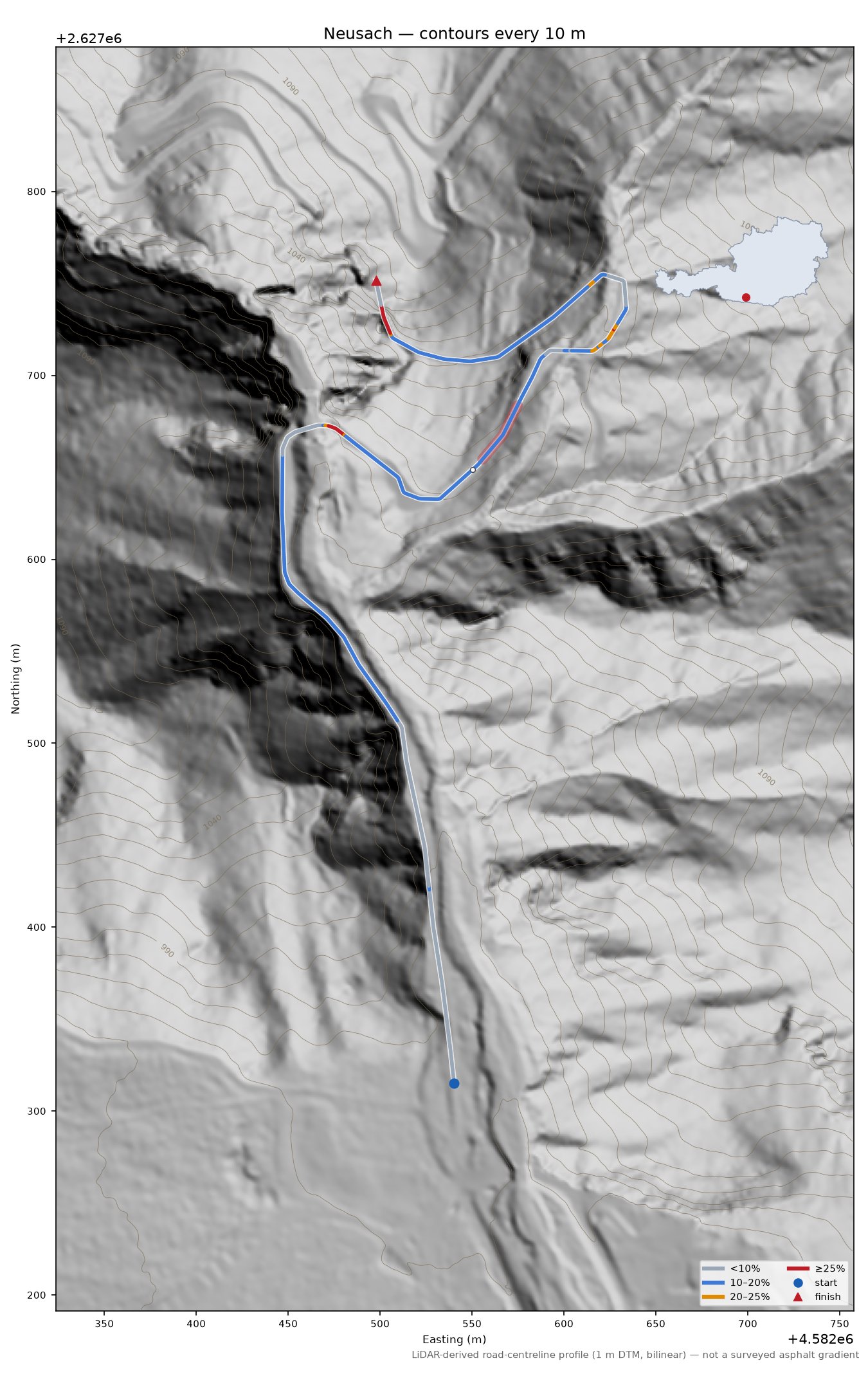 Neusach LiDAR hillshade map with contours