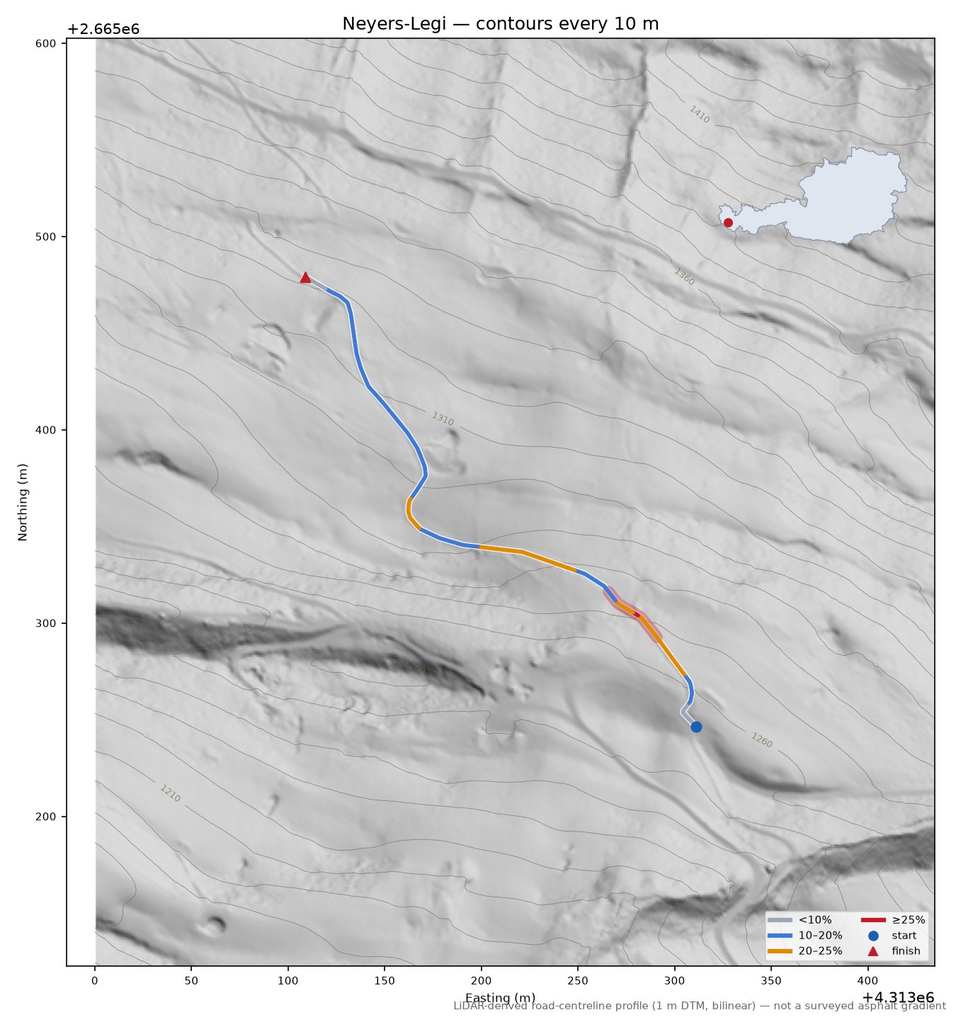 Neyers-Legi LiDAR hillshade map with contours