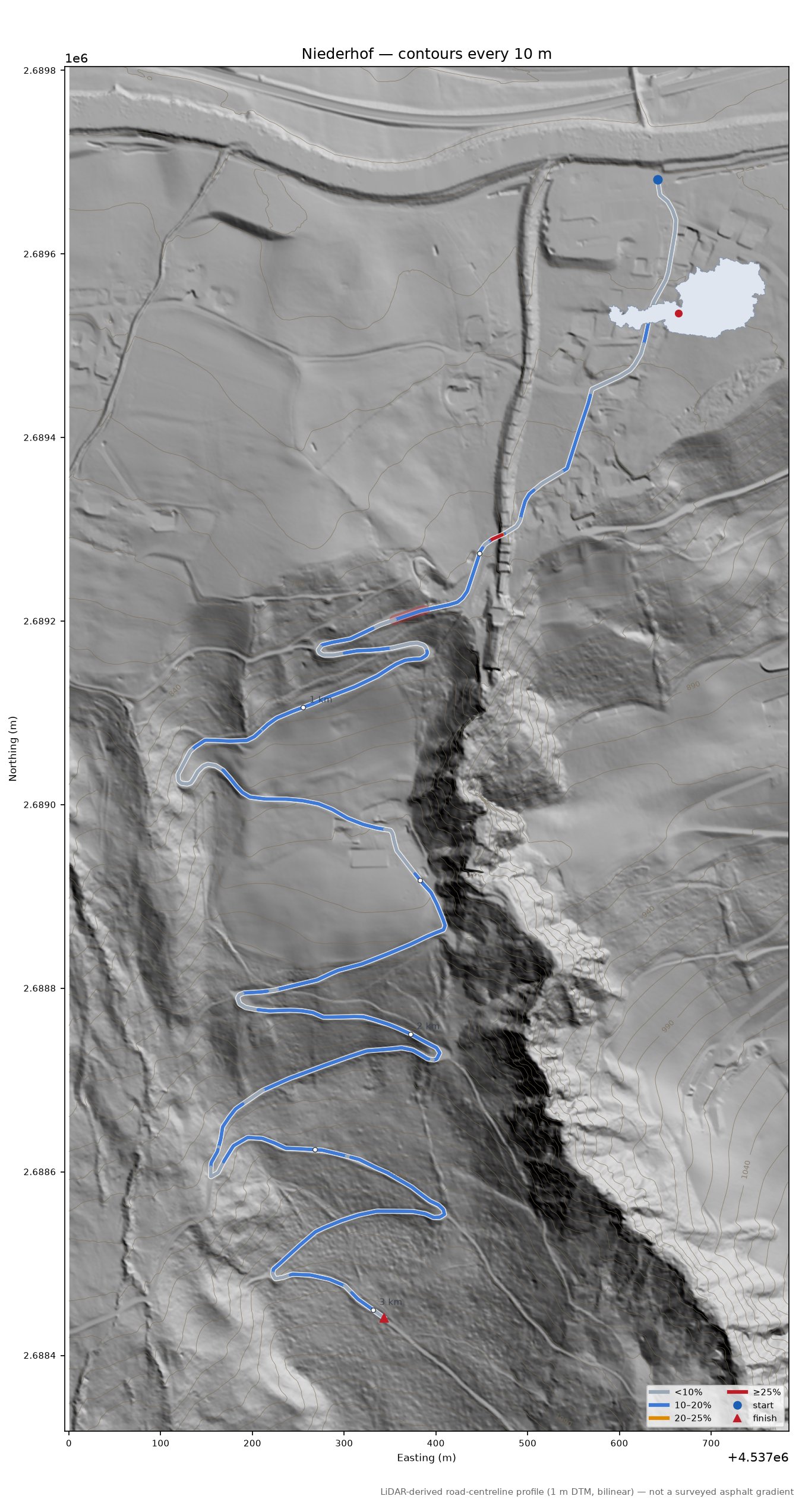 Niederhof LiDAR hillshade map with contours