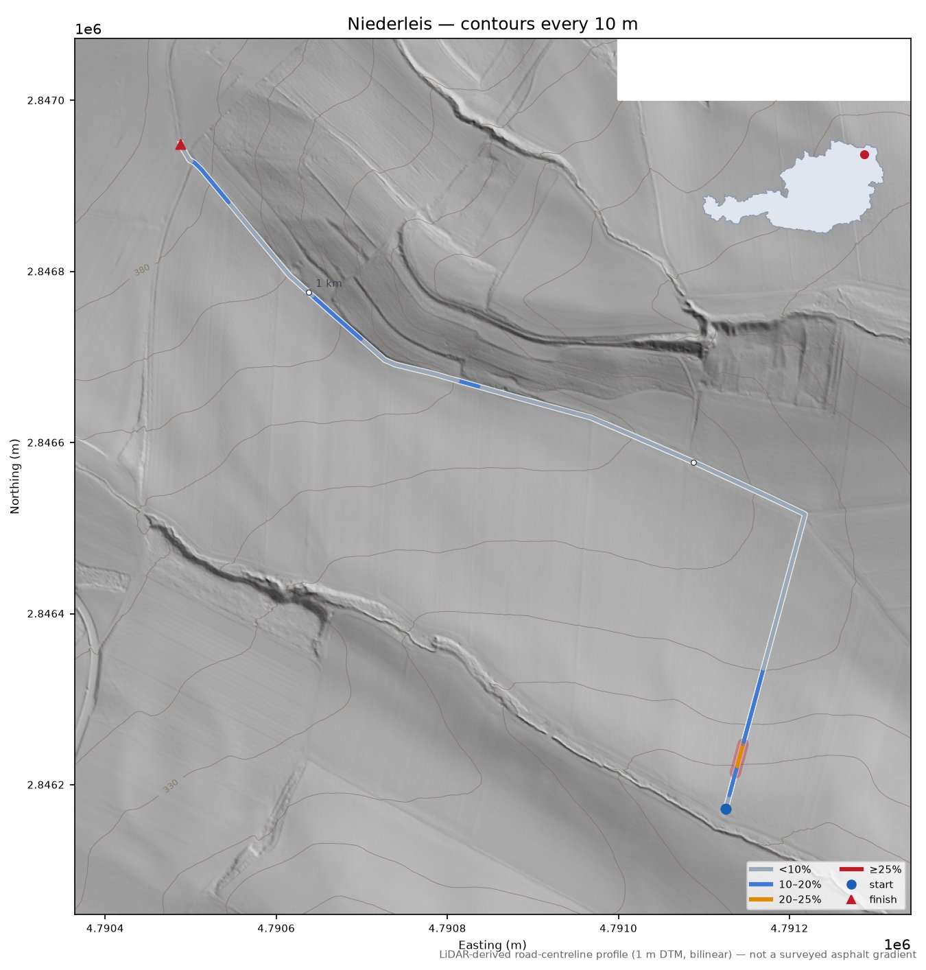 Niederleis LiDAR hillshade map with contours