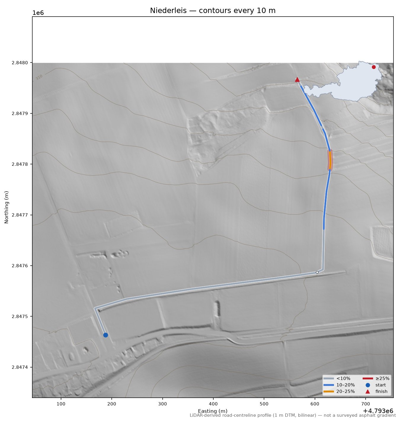 Niederleis LiDAR hillshade map with contours