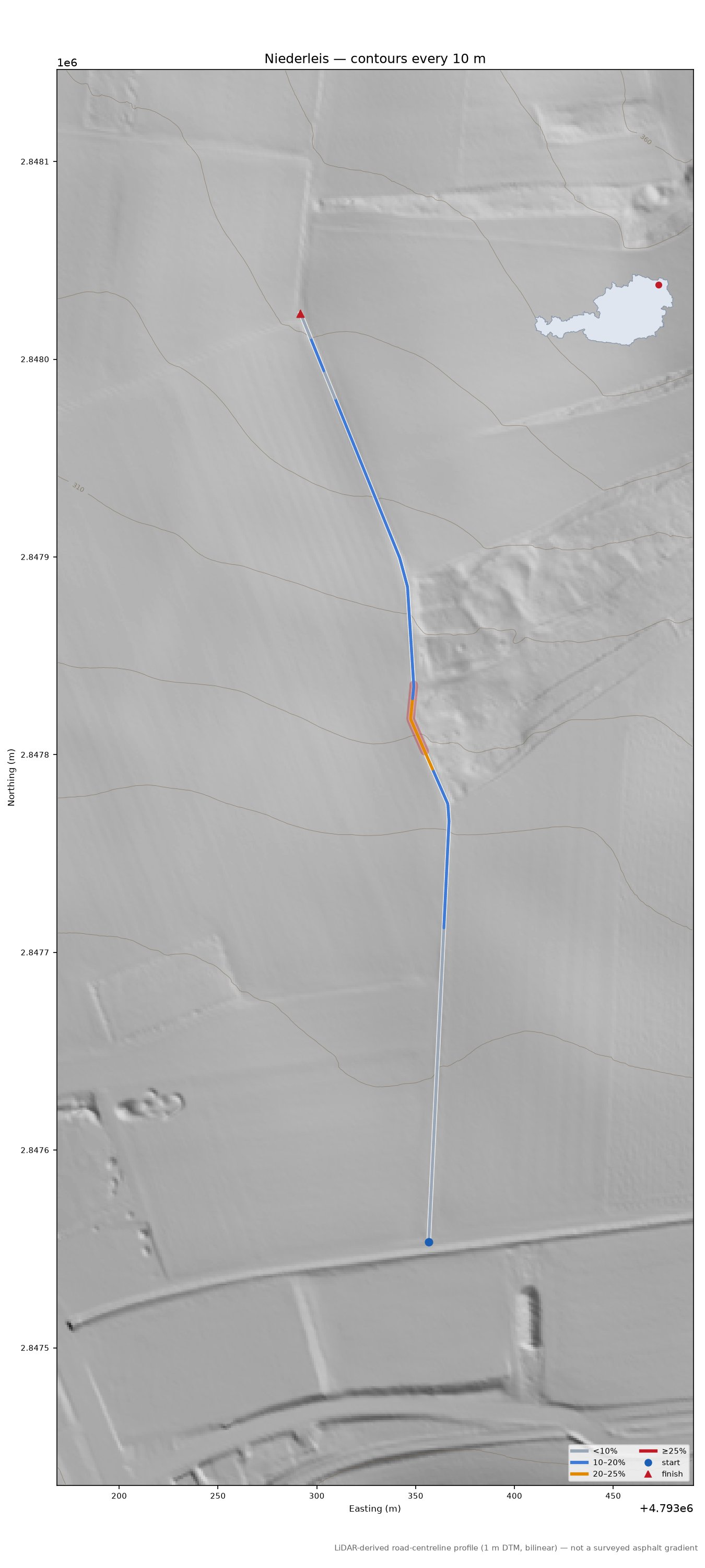 Niederleis LiDAR hillshade map with contours